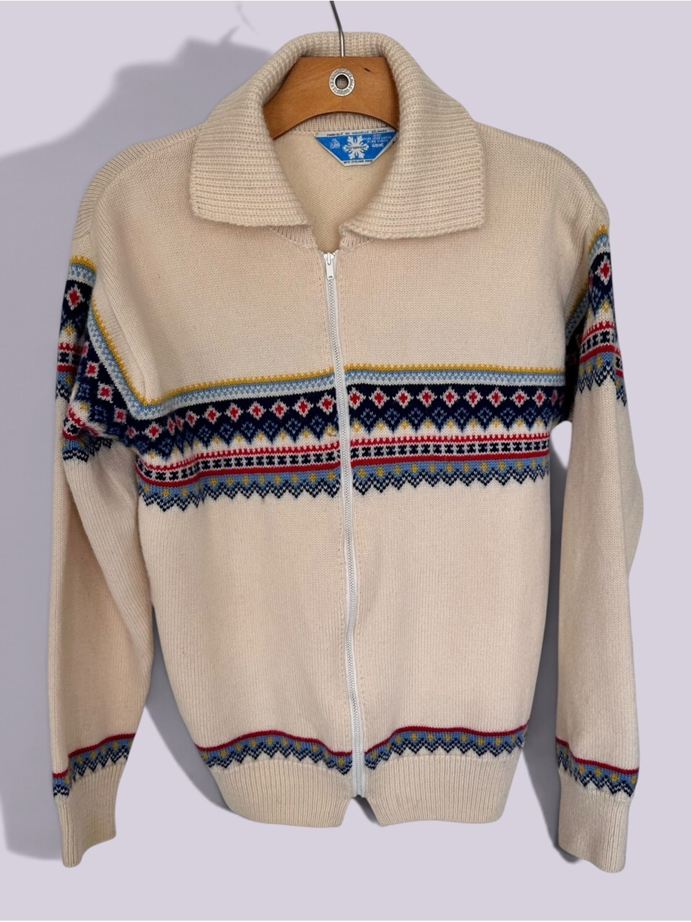 Vintage Norsewear New Zealand 100% Pure Virgin Wool Full-Zip Fair Isle Sweater